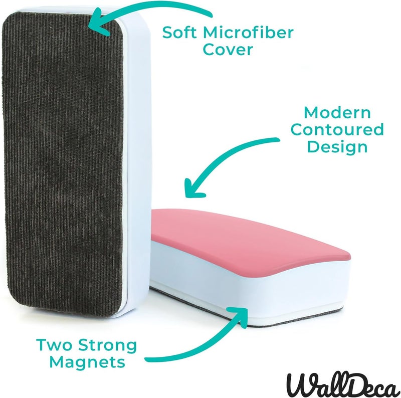 WallDeca Dry Eraser, Felt Bottom Surface Whiteboard Cleaner, Dry Wipe Board Eraser, Magnetic Tool for Dry Erase Board, Works on All Whiteboard Surfaces, Glass Board and Presentation Surfaces (Pink) - Image 2